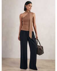 Reiss - Petite Elasticated-Waist Wide-Leg Twill Trousers - Lyst