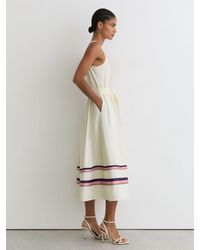Reiss - Sara - Cream Stretch-cotton Stripe-detail Midi Dress, Us 2 - Lyst