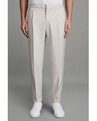 Reiss - Brighton - Stone Relaxed Drawstring Trousers With Turn-ups - Lyst