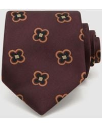 Reiss - Carmelo - Burgundy Silk-blend Woven Floral-medallion Tie, One - Lyst