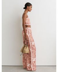 Reiss - Linen Wave-Trim Printed Wide-Leg Trousers - Lyst