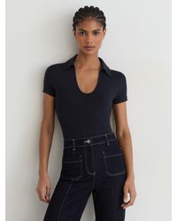 Reiss - Open-Collar Short-Sleeve Polo Top - Lyst