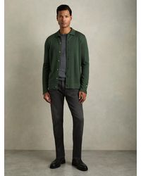 Reiss - Dark Kale Merino Wool Button-Through Collared Cardigan - Lyst