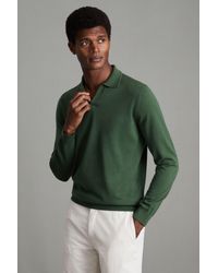 Reiss - Milburn - Hunting Green Merino Wool Open Collar Polo Shirt - Lyst