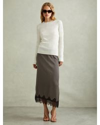 Reiss - Ivy Striped Lace Trim Midi Skirt, & Cream - Lyst