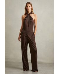 Reiss - Jersey Halter Neck Wide Leg Jumpsuit - Lyst