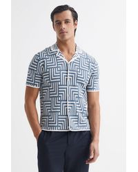 Reiss - Milo - Airforce Blue Milo Abstract Printed Cuban Collar Shirt, L - Lyst