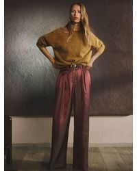 Reiss - Burgundy Tilly Jacquard Wide-Leg Pleated Trousers - Lyst