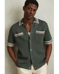 Reiss - Coulson - Dark Sage Green Cotton Blend Crochet Shirt - Lyst