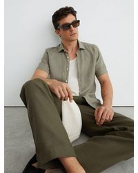 Reiss - Slim Fit Linen Button-Through Shirt - Lyst