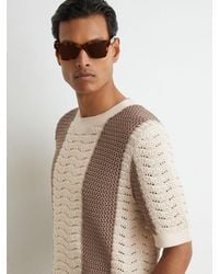 Reiss - Camel & Off Cotton Crochet-Knit Striped T-Shirt - Lyst