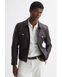 Reiss - Carp - Chocolate Leather Zip Through Jacket - Lyst