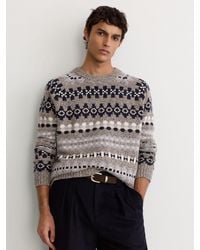 Reiss - Wool-Blend Tweed-Jacquard Crew-Neck Jumper - Lyst