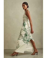 Reiss - Lexi - White/green Floral Sketch Halter Neck Maxi Dress - Lyst
