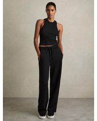 Reiss - Laney - Black Interlock Wide-leg Drawstring Joggers, L (us 12-14) - Lyst