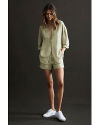 Reiss - Demi - Green Linen High Rise Garment Dyed Shorts, Us 4 - Lyst