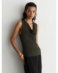 Reiss - Simone - Green Cowl-neck Metallic-knit Sleeveless Top, S (us 4-6) - Lyst
