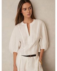 Reiss - Linen Balloon-Sleeve Top - Lyst