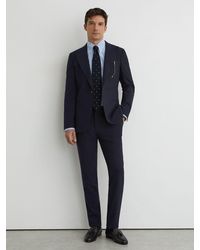 Reiss - Sb - Navy Belmont Tailored Fit Single-breasted Textured Suit Blazer With Wool, 38 - Lyst