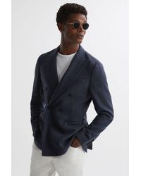 Reiss - Admire - Airforce Blue Double Breasted Weave Blazer, 40 - Lyst