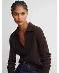 Reiss - Millie - Grape Burgundy Wool-cashmere Cable-knit Collared Jumper, Xs (us 2) - Lyst