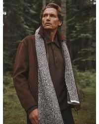 Reiss - Arden - Chocolate Brown/white Wool-blend Mélange Rib-knit Scarf, One - Lyst