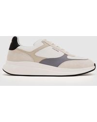 Reiss - Hudson - White/light Grey Suede-trim Runner Trainers, Us 10 (uk 9) - Lyst