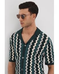 Reiss - Waves - Green Multi Knitted Cuban Collar Shirt - Lyst