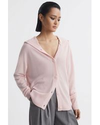 Reiss - Evie - Light Pink Wool Blend Hooded Cardigan - Lyst