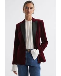Reiss - Opal - Red Fitted Velvet Single Breasted Suit Blazer - Lyst