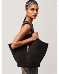 Reiss - Lyra - Chocolate Leather And Suede Tote Bag, One - Lyst