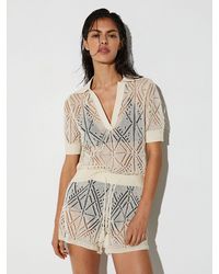Reiss - Finty - Cream Cotton-blend Open-knit Top, L (us 12-14) - Lyst