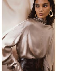 Reiss - Silk High-Neck Blouse - Lyst