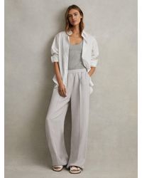 Reiss - Vera - Light Blue Lyocell Linen Wide Leg Trousers - Lyst