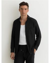 Reiss - Solarko - Black Seersucker Cutaway-collar Shirt Regular-fit, S - Lyst