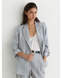 Reiss - Linen-Blend Textured Double-Breasted Blazer - Lyst