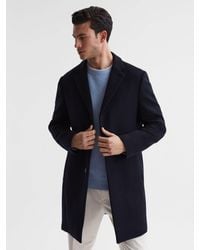 Reiss - Gable - Navy Single Breasted Overcoat, S - Lyst