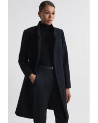 Reiss - Mia - Black Petite Wool Blend Mid-length Coat - Lyst