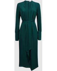 Reiss - Phoenix - Green Pleated Long Sleeve Midi Dress - Lyst