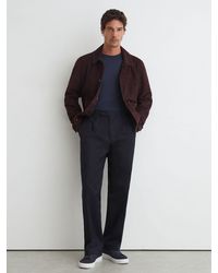 Reiss - Look - Navy Cotton Slub Pleated Relaxed-fit Trousers, 28 - Lyst