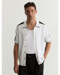 Reiss - Farley - Navy/white Colour-block Knit Button-through Shirt, Medium - Lyst