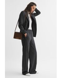Reiss - Iria - Grey Melange Petite Wool Blend Wide Leg Suit Trousers - Lyst
