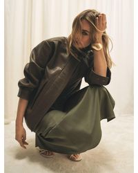 Reiss - Kiara - Khaki Green Oversized Grained-leather Bomber Jacket, Us 8 - Lyst