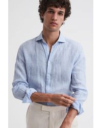 Reiss - Ruban - Blue Stripe Linen Long Sleeve Shirt - Lyst