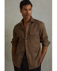 Reiss - Arlo - Tobacco Brown Cotton Canvas Overshirt - Lyst