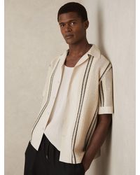 Reiss - Off & Crochet Stripe Cuban-Collar Shirt - Lyst