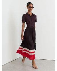 Reiss - Striped-Hem Pleated Midi Dress - Lyst