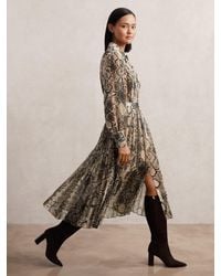 Reiss - Snake-Print Pleated Midi Dress - Lyst