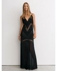 Reiss - Veronica - Black Lace-trim Mesh-detail Maxi Slip Dress, Us 0 - Lyst