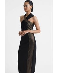 Reiss - Carla - Black/bronze Metallic Stripe Bodycon Midi Dress - Lyst